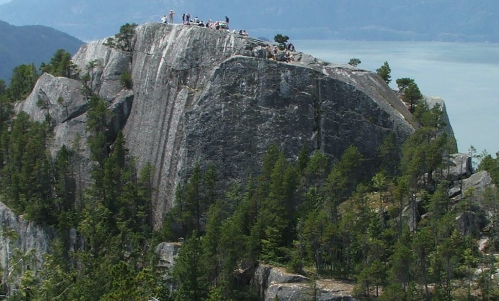 Granite at the top of Siy’ám’ Smánit (also known as Stawamus Chief Mountain), near Squamish, British Columbia. _Source: Steven Earle (2015) CC BY 4.0 [view source](https://opentextbc.ca/geology/wp-content/uploads/sites/110/2015/07/image017.jpg)_
