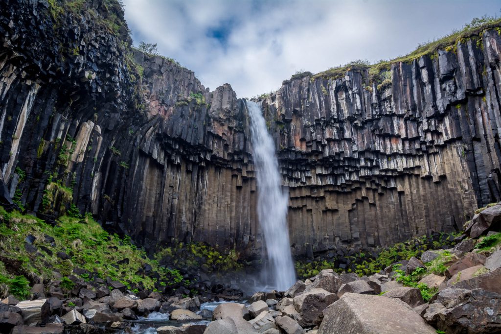 Columnar joints in a basaltic lava flow, Svartifoss (Black Fall) Vatnajökull National Park, Iceland. Source: Ron Kroetz (2015) CC BY-ND 2.0. [view source](https://flic.kr/p/v5Butv)