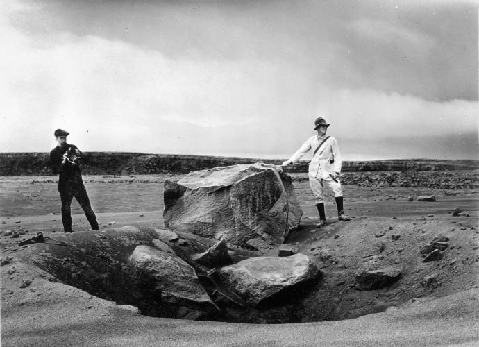 Volcanic block weighing approximately 7 tonnes thrown 1 km from the Halema‘uma‘u crater at Kīlauea Volcano on May 18, 1924. _Source: U. S. Geological Survey (1924) Public Domain [view source](https://volcanoes.usgs.gov/vsc/images/image_mngr/5000-5099/img5019_900w_652h.jpg)_
