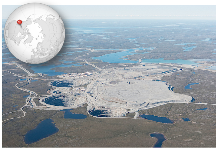 The Ekati diamond mine in the Northwest Territories, part of the Lac de Gras kimberlite field. _Source: Karla Panchuk (2017) CC BY-SA 4.0; Photograph by J. Pineau (2010) CC BY-SA 3.0 [view source](https://commons.wikimedia.org/wiki/File:Ekati_mine_640px.jpg). Click the image for more attributions._