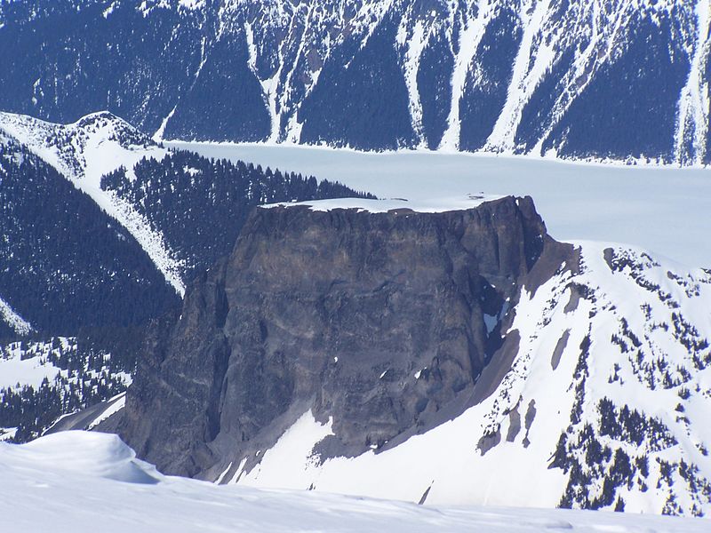 The Table, a tuya near Mt. Garibaldi. Tuyas form when volcanoes erupt beneath ice, and their shape is determined by rapid cooling beneath the ice sheet. _Source: Andre Charland (2004) CC BY 2.0 [view source](https://flic.kr/p/6r7Xo)_