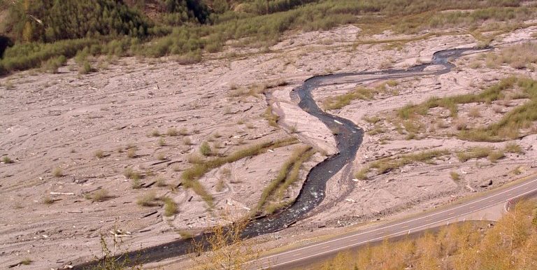 The braided Coldwater River, Mt. St. Helens, Washington. Source: Steven Earle (2015) CC BY 4.0 [view source ](https://opentextbc.ca/geology/wp-content/uploads/sites/110/2015/08/Coldwater-River.jpg)