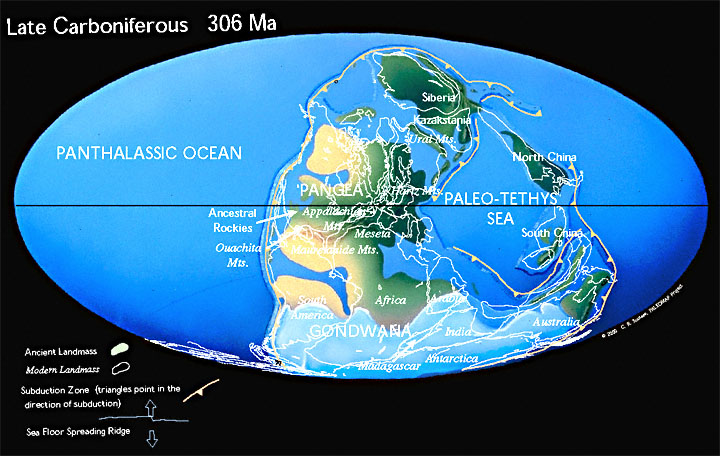 Glaciation on the supercontinent Gondwana. Paleogeographic reconstruction for 306 million years ago._ Source: C. R. Scotese, PALEOMAP Project (www.scotese.com) [view source.](http://www.scotese.com/late.htm) Click the image for terms of use._